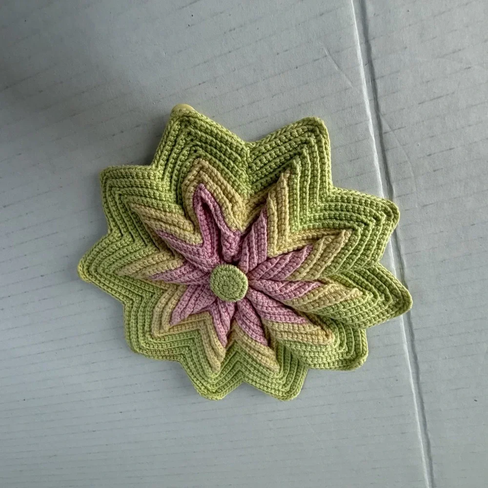 Vintage Pastel Star Shape Doily, Linen, Flower Hippie